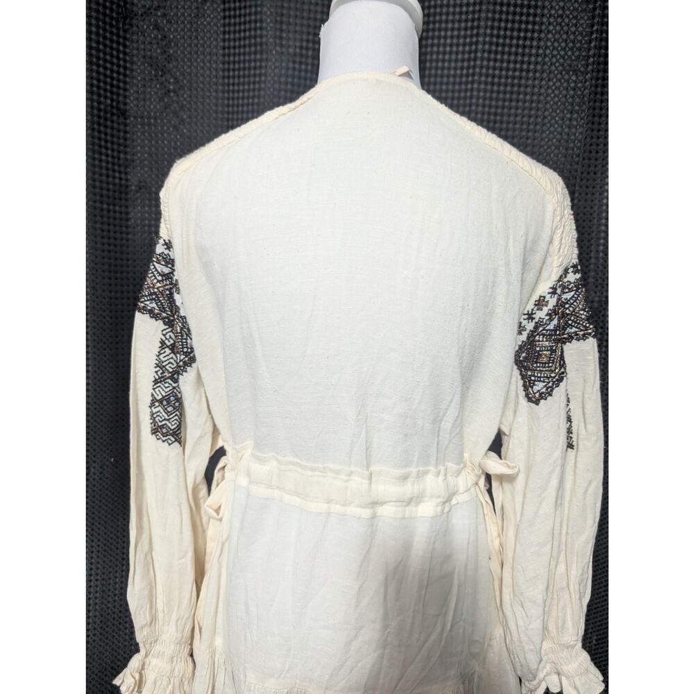 FREE PEOPLE! CREAM COTTON BLEND BEADED/EMBROIDERED BODICE BACK TIE DRESS! SZ S - Picture 7 of 12